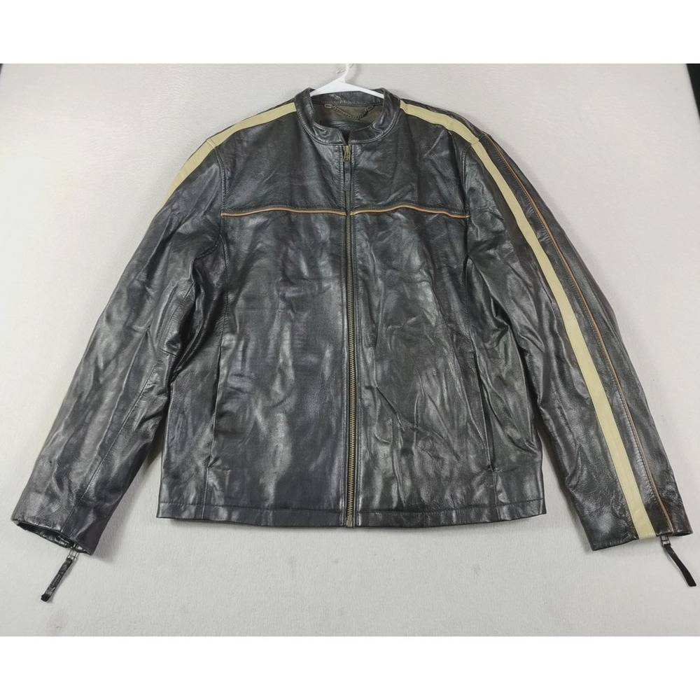 Vintage Roundtree & Yorke Jacket Mens Large‎ Black Leather Moto Racing Bikercore